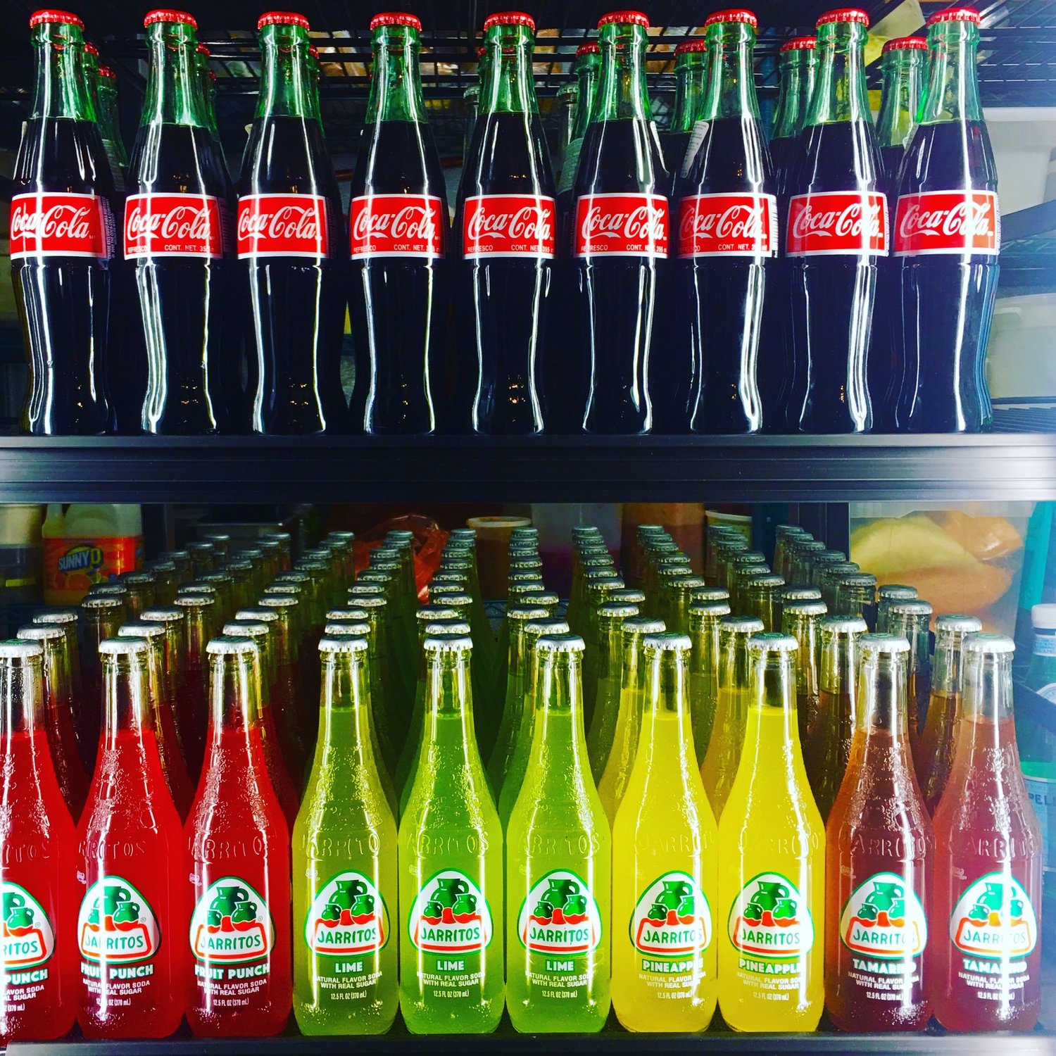 Colorful Mexican sodas waiting for lunch